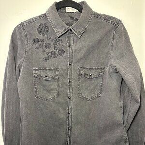 Embroidered Black Denim Shirt